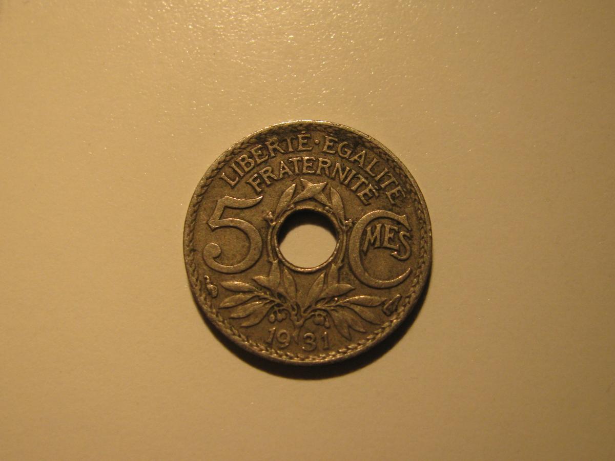 Foreign Coins: 1931 France 5 Centimes