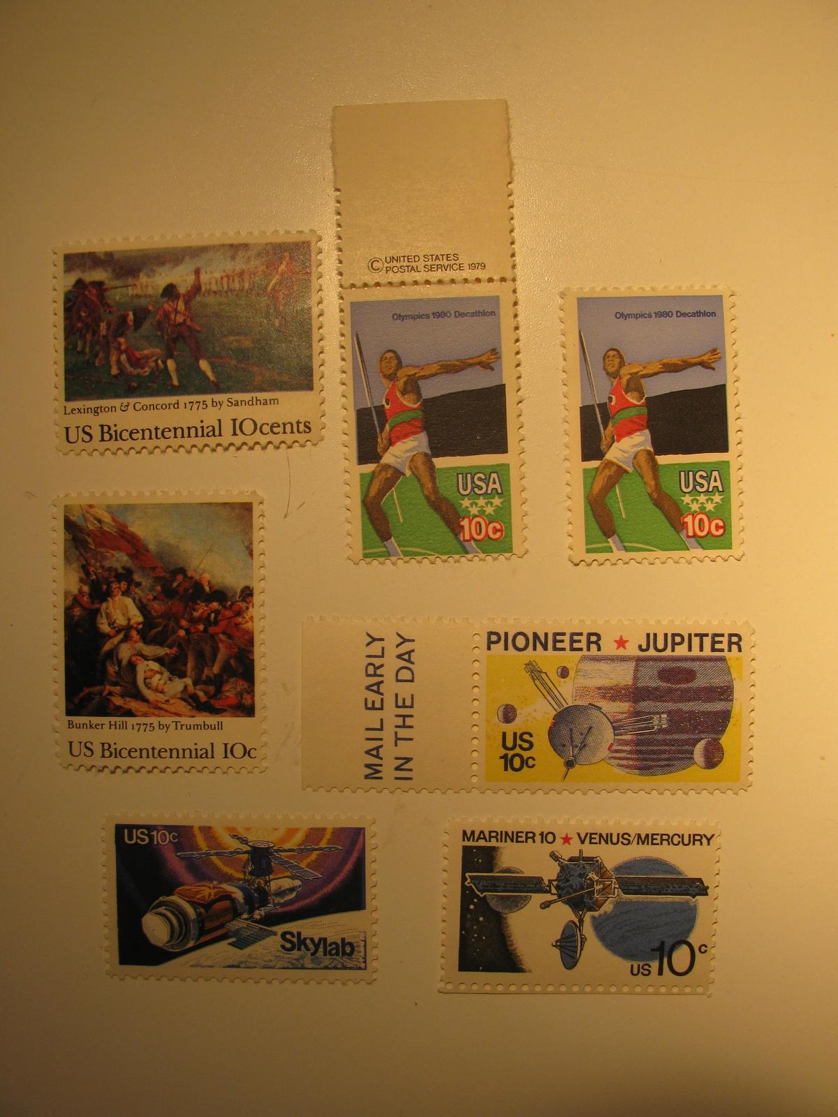 7 Vintage Unused Mint U.S. Stamps