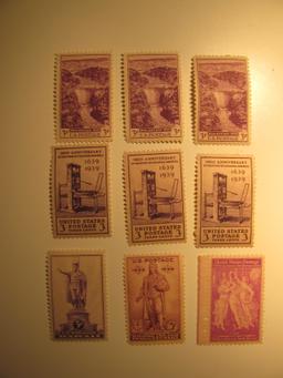 9 Vintage Unused Mint U.S. Stamps