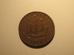 Foreign Coins: 1959 Great Britain 1/2 Penny