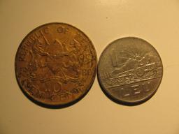 Foreign Coins: 1980 Kenya 10 cents & 1963 Romania 1 Leu