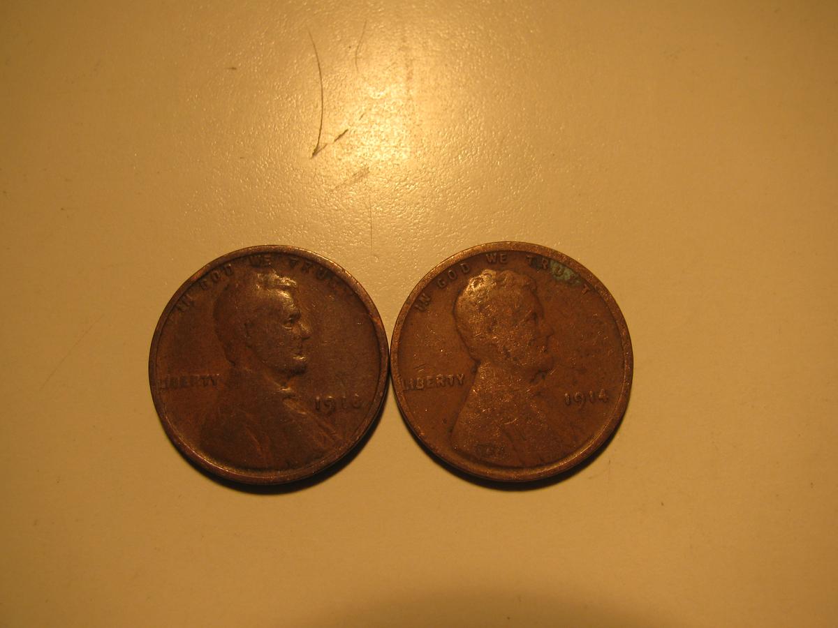 US Coins: 2x1914 wheat pennies