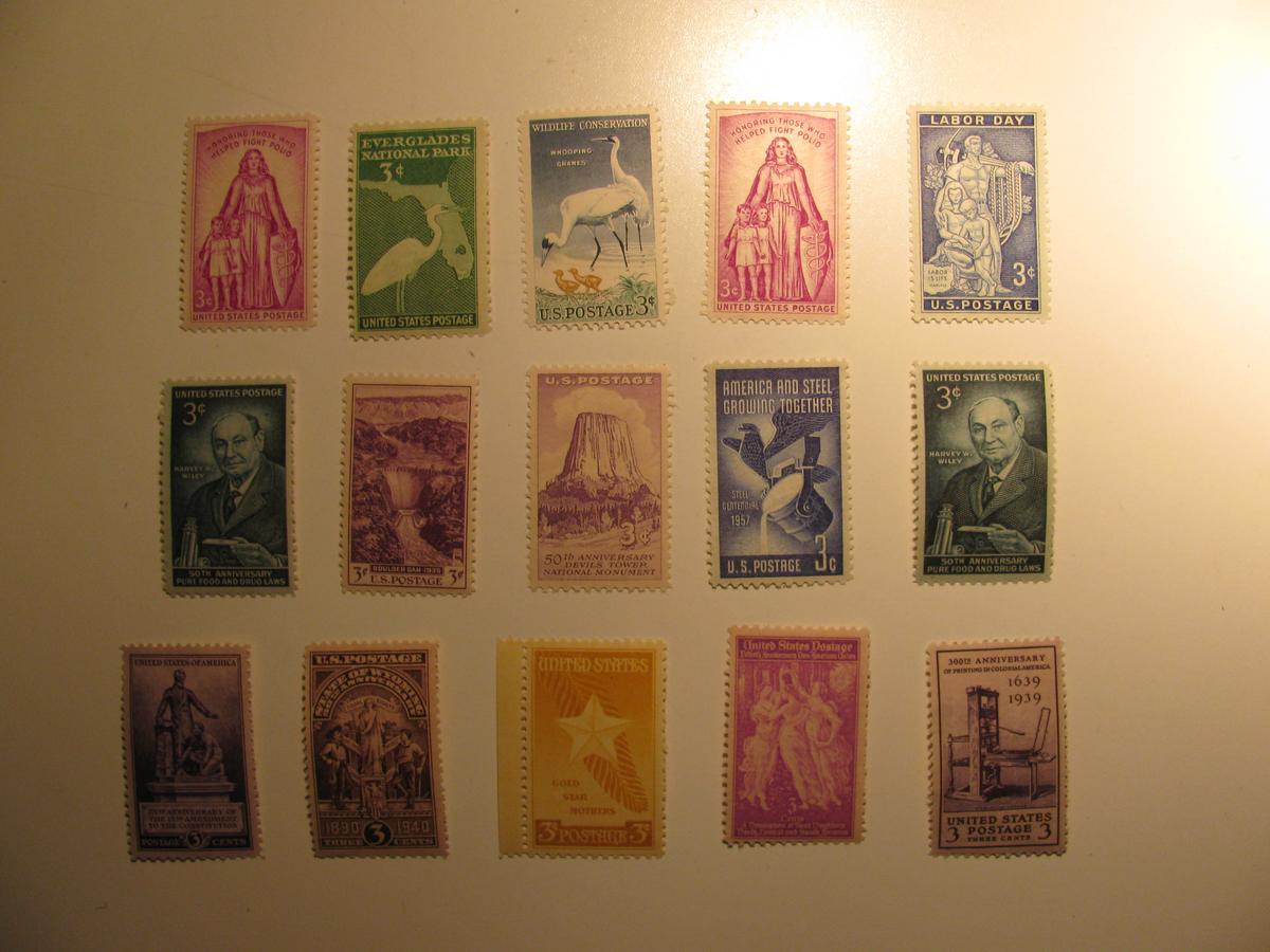 15 Vintage Unused Mint U.S. Stamps