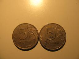 Foreign Coins:  1997 & 2009 Russia 5 Rubles