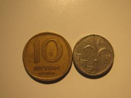 Foreign Coins:  2 Israeli coins