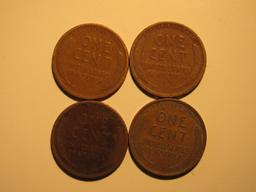 US Coins:  4x1919 Wheat pennies