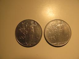 Foreign Coins:  1964 & 1975 Italy 100 Lires