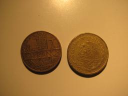 Foreign Coins: 1980 Belgium 10 Francs & 1984 Mexico 100 Pesos
