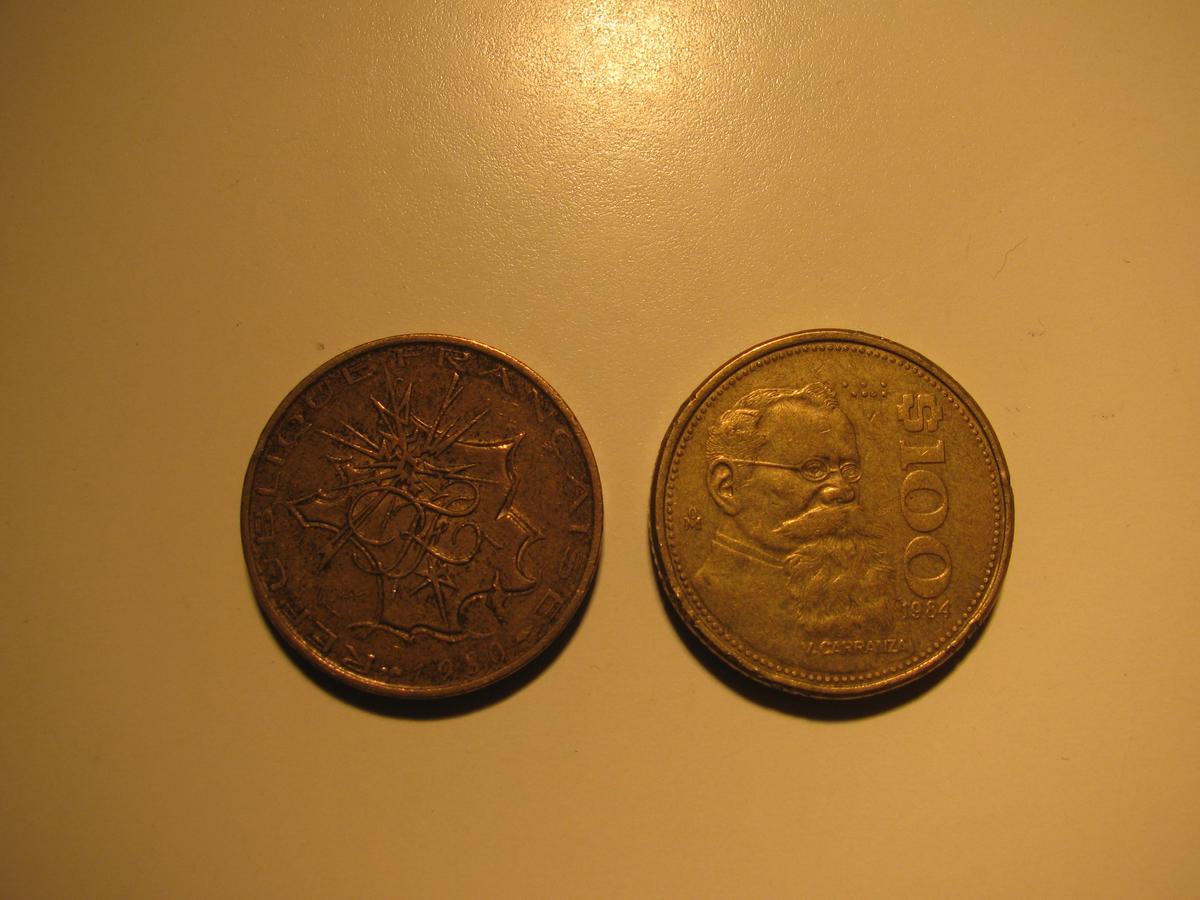 Foreign Coins: 1980 Belgium 10 Francs & 1984 Mexico 100 Pesos