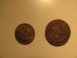 Foreign Coins: 1975 Iceland 1 Krona & 1946 Mexico 20 Centavos