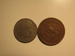 Foreign Coins:  1968 Liberia 25 Cents & Mexico 1951 5 Centavos