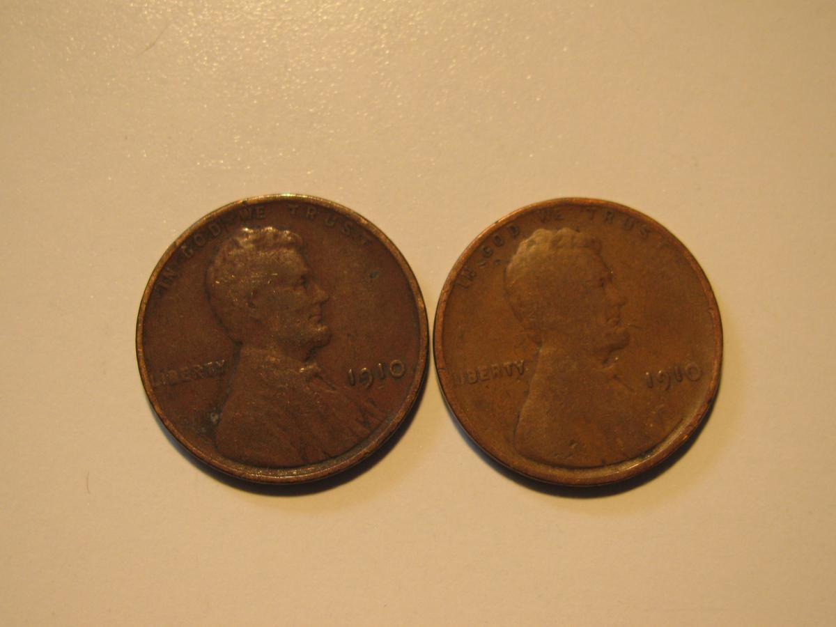 US Coins: 2x1910 Wheat pennies