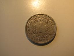 Foreign Coins:  WWII 1942 France 1 Franc