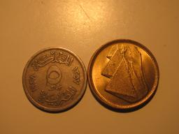 Foreign Coins:  1938 & 1985 Egypt 5 unit coin