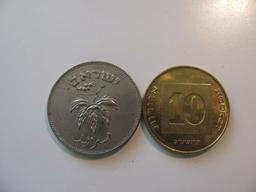 Foreign Coins:  2 Israeli coins