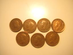 Foreign Coins:  WWII 1939 - 1945 Seven Canada 1 Cents