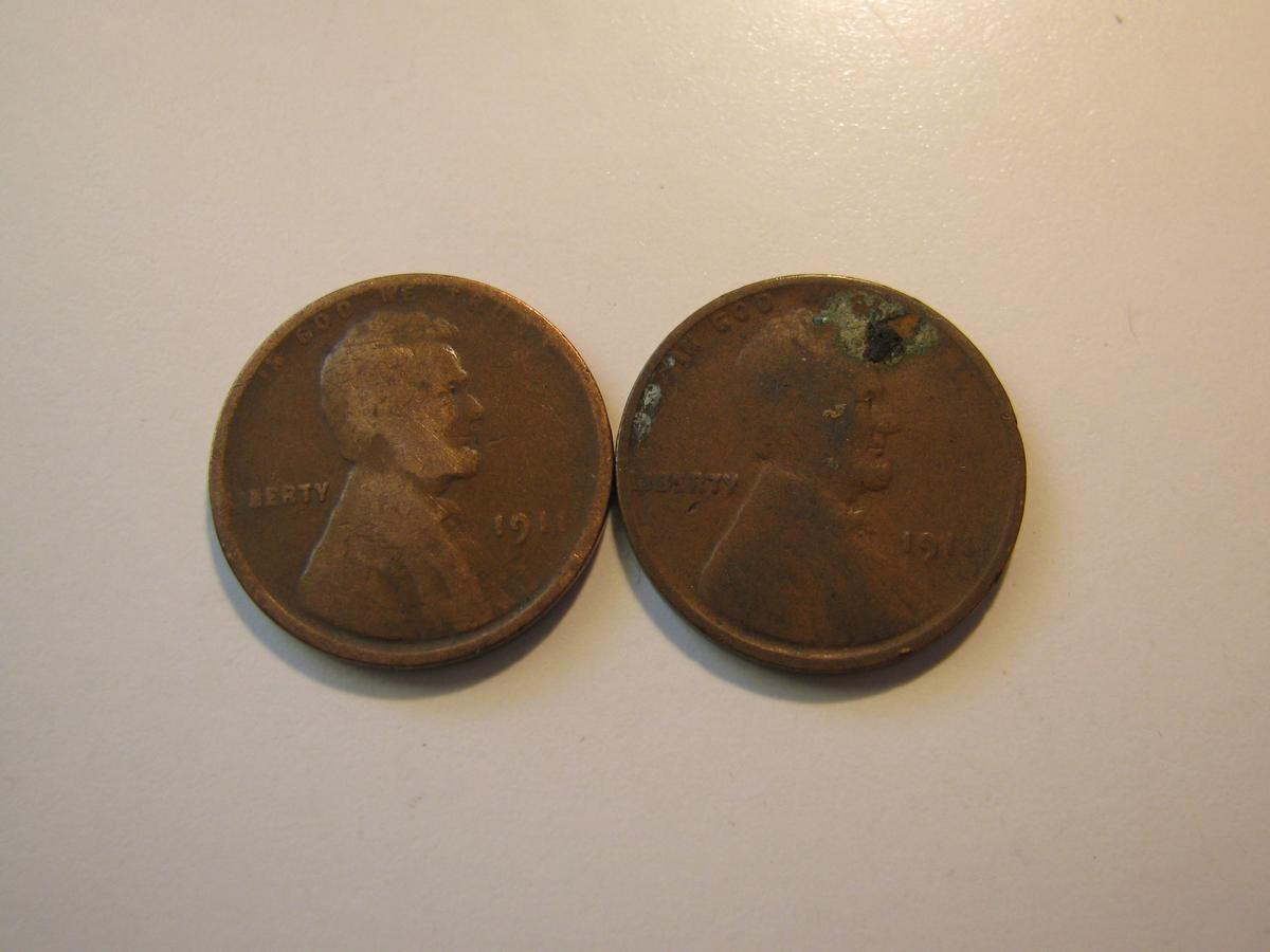 US Coins: 2x1911 Wheat pennies