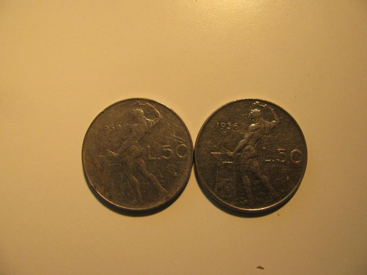 Foreign Coins:  1956 & 1959 Italy 50 Lires