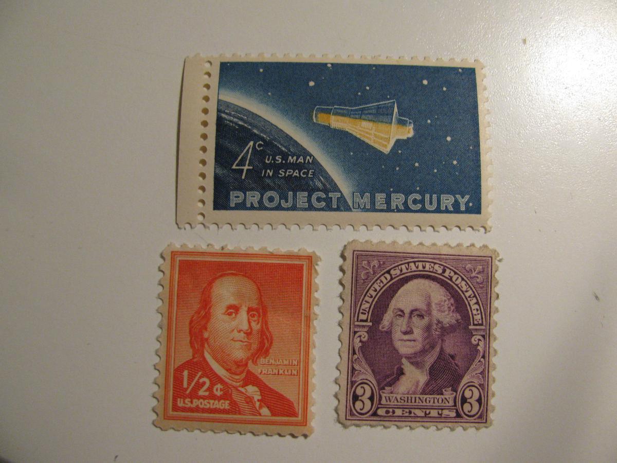 3 Vintage Unused Mint U.S. Stamps