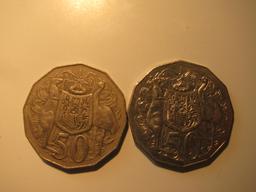 Foreign Coins:  1971 & 1999 Australia 50 cents big coins