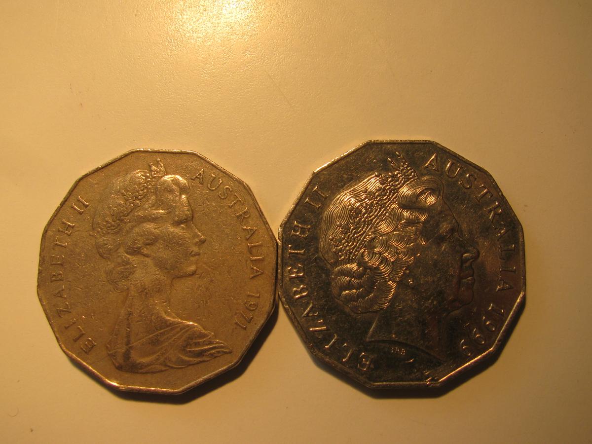 Foreign Coins:  1971 & 1999 Australia 50 cents big coins