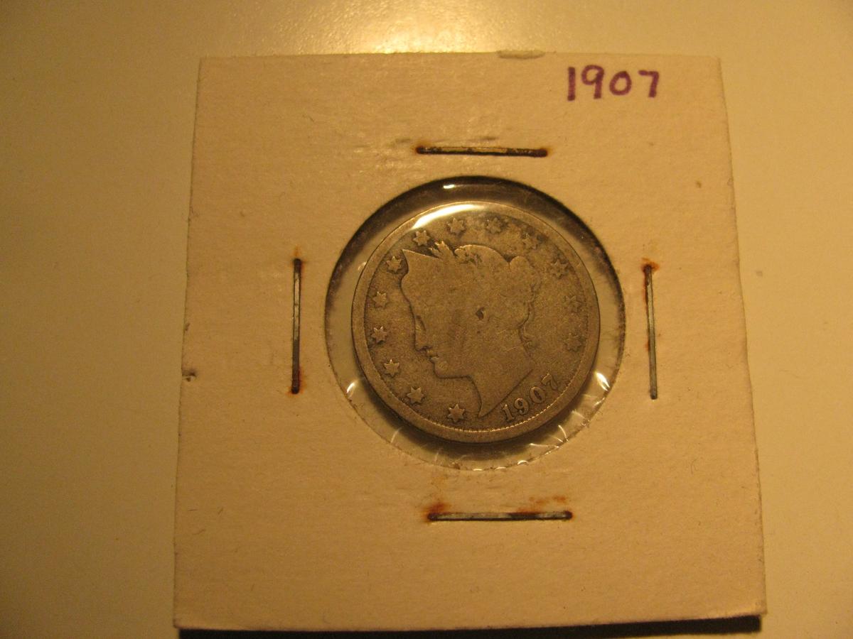 US Coins: 1907 Liberty V 5 cents