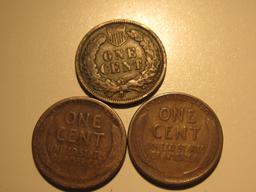 1909 Indian Head, 1922-D & 1926-S Wheat Pennies