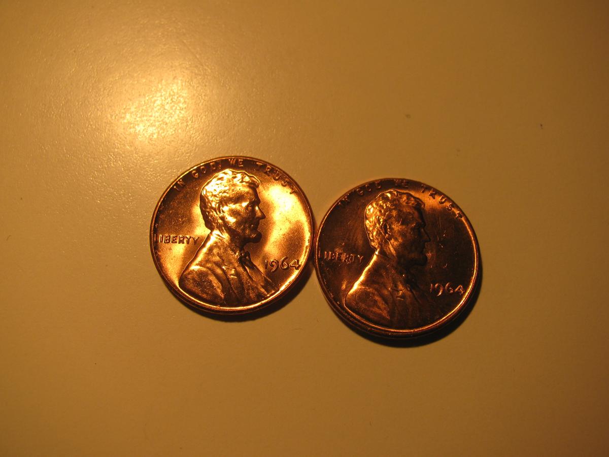 US Coins:  2xBU/Very Clean 1964  pennies