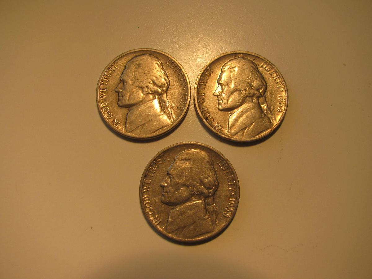 US Coins: 3x1938 5 Cents
