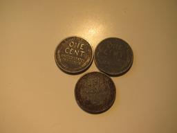 US Coins: 3x 1943 Steel pennies