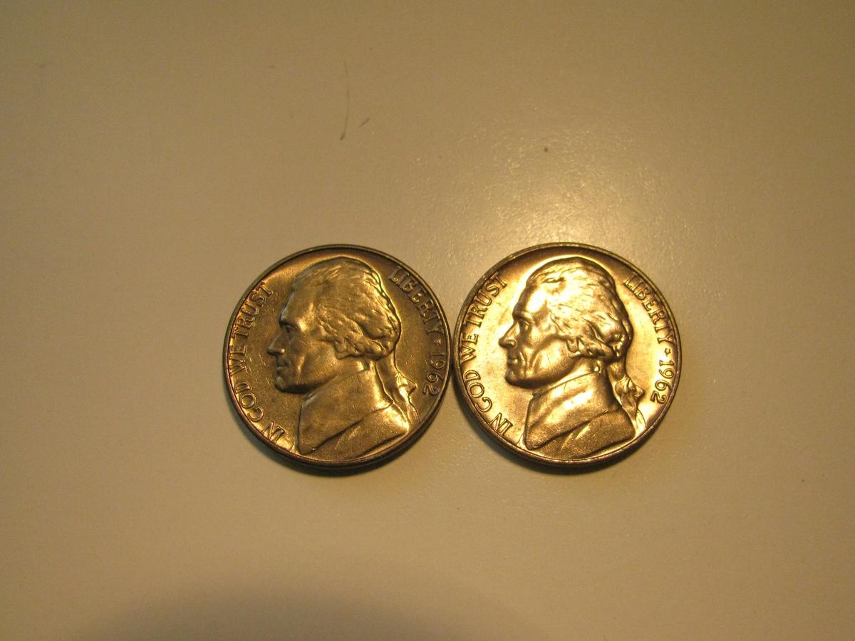 US Coins: 2xClean 1962 5 Cents