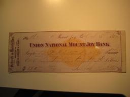 Vintage Check: 1872 National Mount Joy Bank