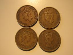 Foreign Coins:  Hong Kong 1948, 1950, 1955 & 1975  10 Cents