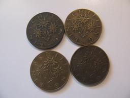 Foreign Coins: 1959, 60, 63 & 82 Austria 1 Schilings