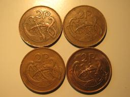 Foreign Coins:  Ireland 1971, 1979, 1980 & 1988 2 Pences