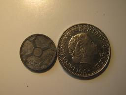 Foreign Coins: Netherlands WWII 1942 1 Cent & 1972 1 Gulden