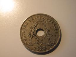 Foreign Coins: 1923 Belgium 25 Cents