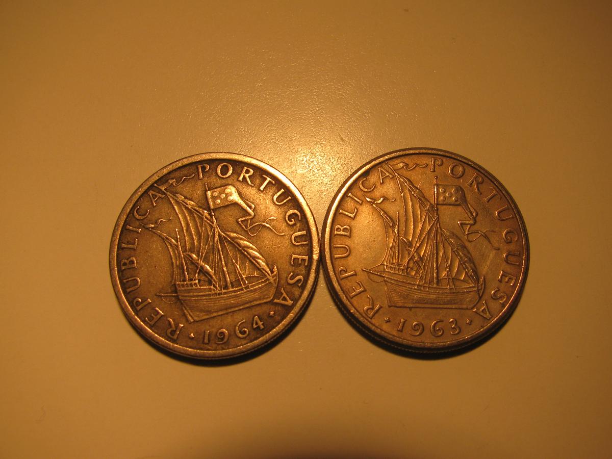 Foreign Coins:  Portugal 1963 & 1964 500 Centavoses