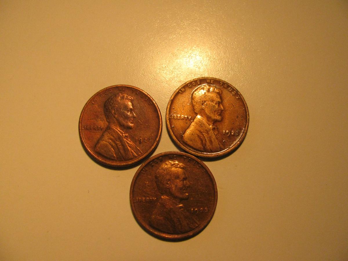 US Coins: 3x1923 Wheat Pennies