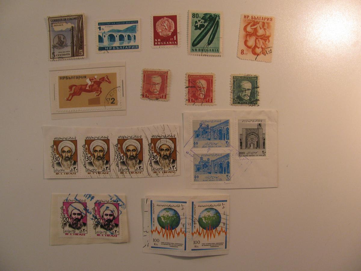 Vintage stamps set of: Bulgaria, Colombia, Czechoslovakia & Iran