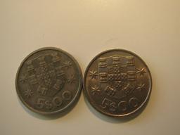 Foreign Coins:  Portugal 1967 & 1980 500 Centavoses