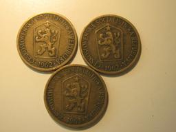 Foreign Coins:  2x1962 & 1x1963 Czechoslovakia 1 unit coins