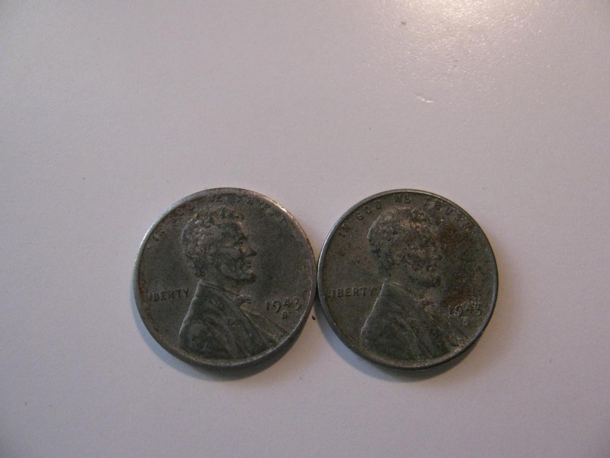 US Coins:2x 1943-S Steel pennies