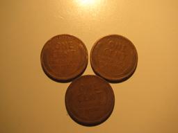 US Coins: 3x1923 Wheat pennies