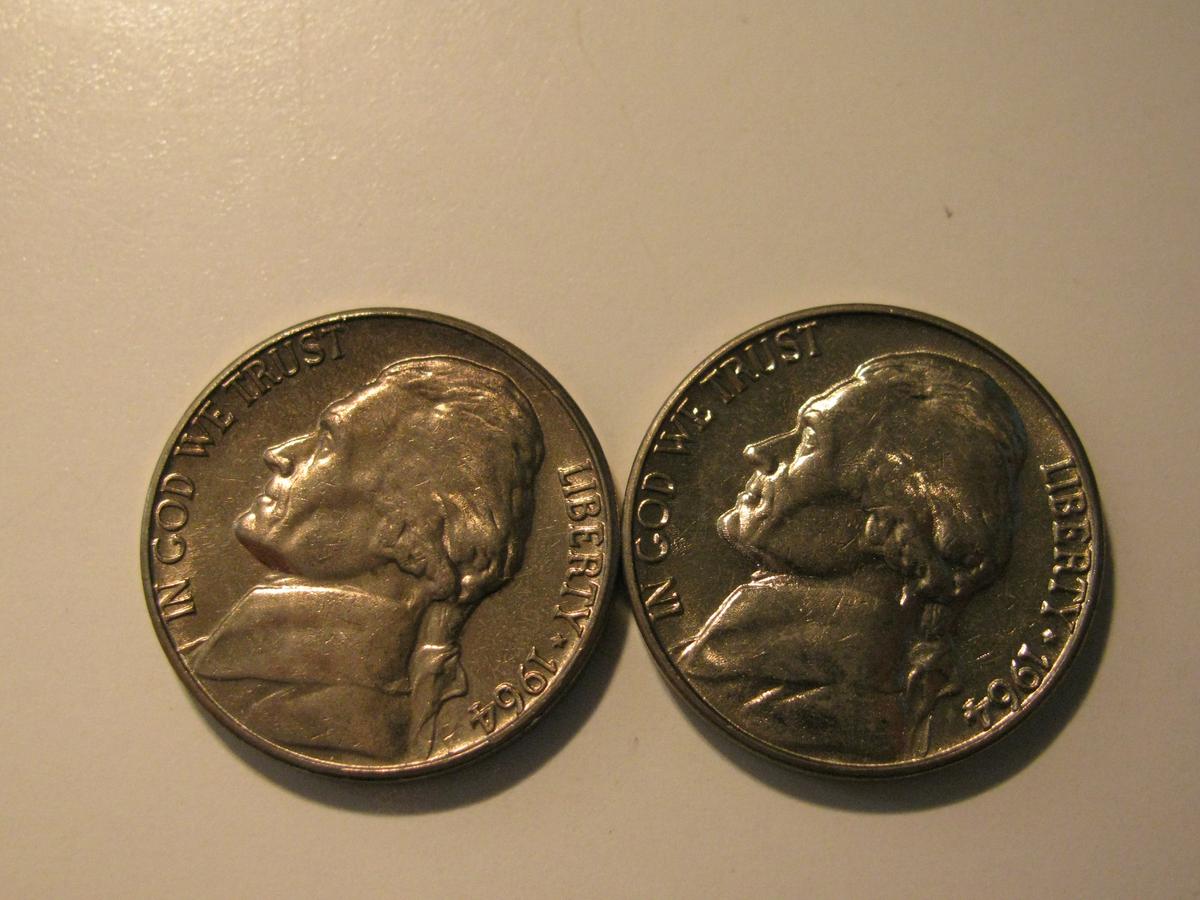 US Coins: 2x1964-D BU/Clean 5 Cents