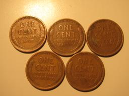 US Coins: 5x1927 Wheat Pennies