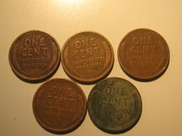 US Coins: 5x1929 Wheat Pennies