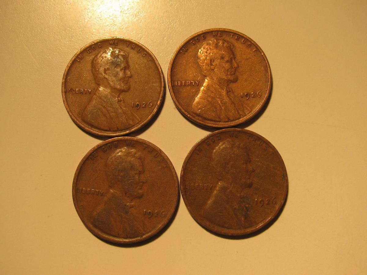 US Coins: 4x1926 Wheat Pennies