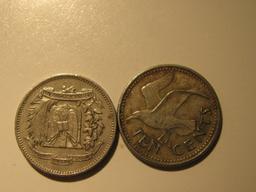 Foreign Coins: 1973 Dominican Republic 2.5 Gramos & 197 Barbados 10 Cents