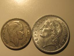 Foreign Coins: France 1948 10 & 1950 5 Francs